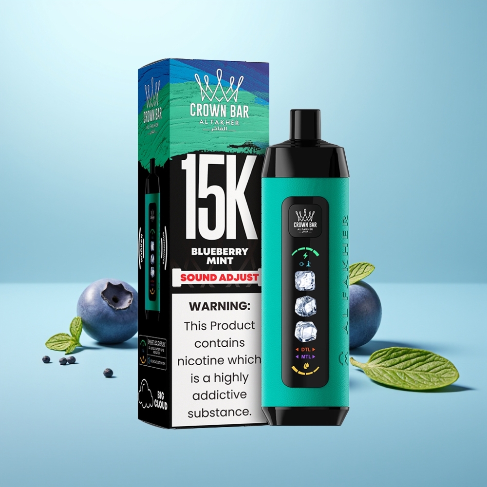 Al Fakher Ice Adjust Clouds חד פעמי Device 15K Puffs Blueberry Mint 22mL 850mAh Mesh Coil Type-C