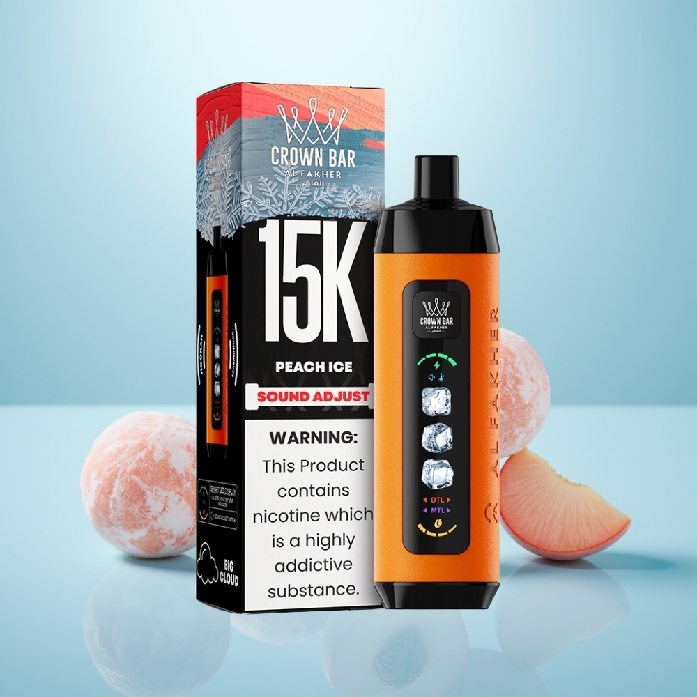 Al Fakher Ice Adjust Clouds חד פעמי Device 15K Puffs Peach Ice LED Display Mesh Coil 22ml
