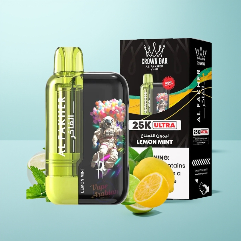 Al Fakher Crown Bar Ultra 25K Vape חד פעמי 22ml Lemon Mint 50mg Mesh Coil Type-C