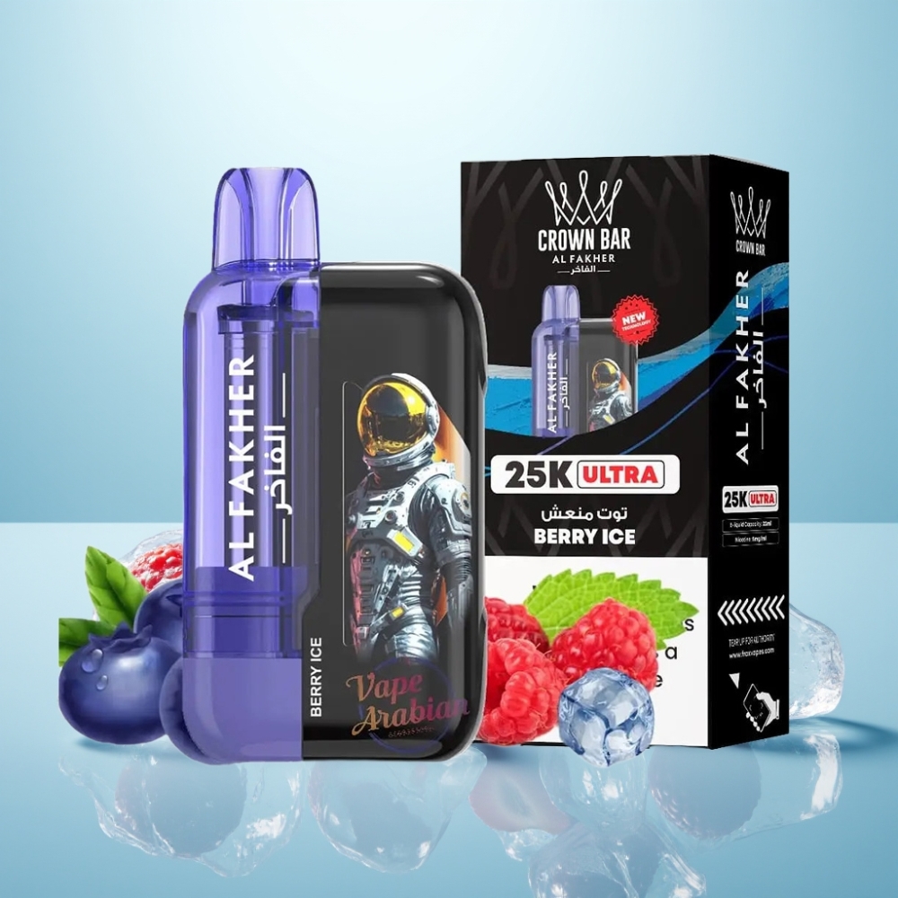 Al Fakher Crown Bar Ultra 25K Vape חד פעמי 300mAh LED Display פירות יער קרח
