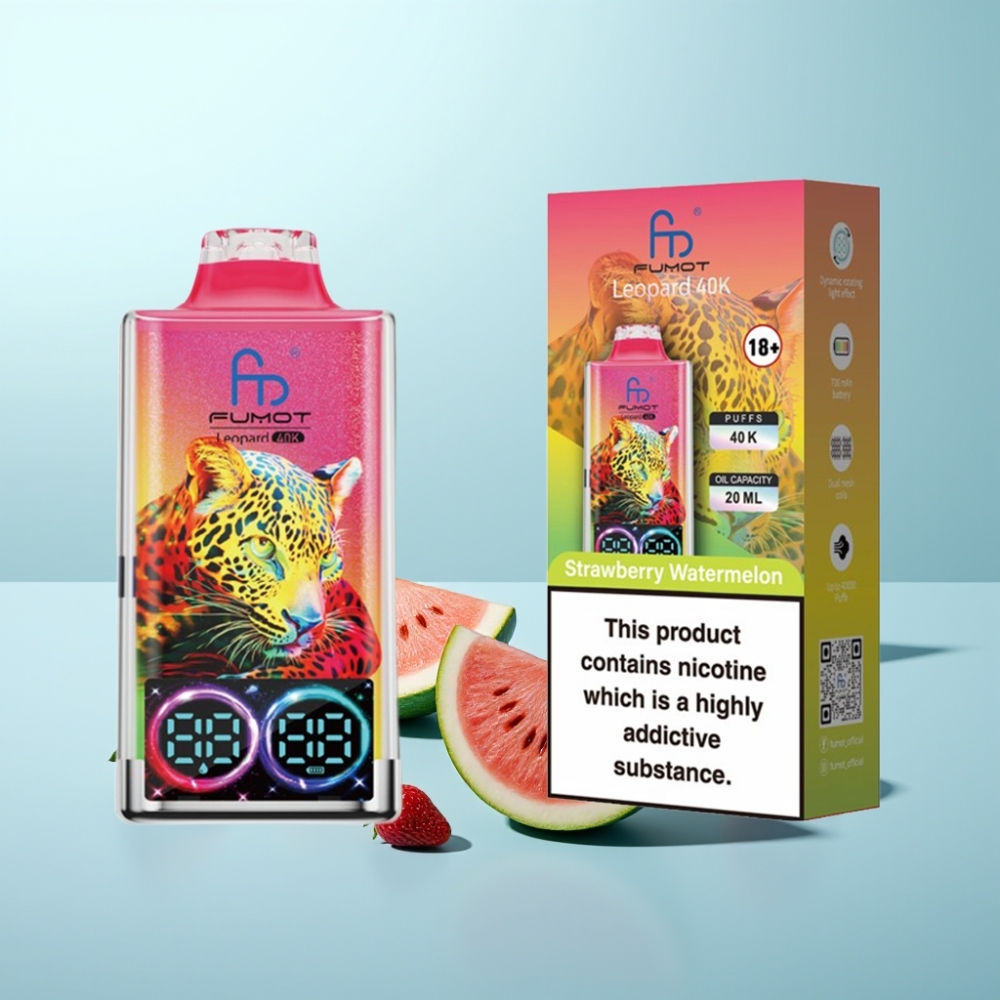 Fumot Leopard 40K Puffs Vape חד פעמי 700mAh Dual Mesh Type-C תות אבטיח