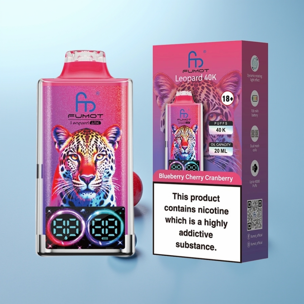 Fumot Leopard 40K Puffs Vape חד פעמי Blueberry Cherry Cranberry 0%-5% נִיקוֹטִין 700mAh Dual Mesh Type-C