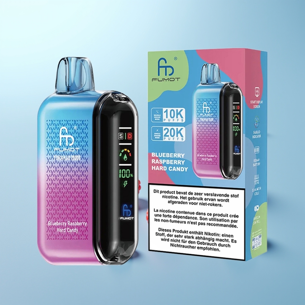 Fumot Tornado 20000 Puffs Dual Mesh 20ml נטענת Blueberry Raspberry Hard Candy