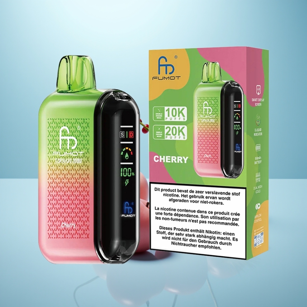 Fumot Tornado 20000 Puffs Dual Mesh 20ml Cherry Vape חד פעמי