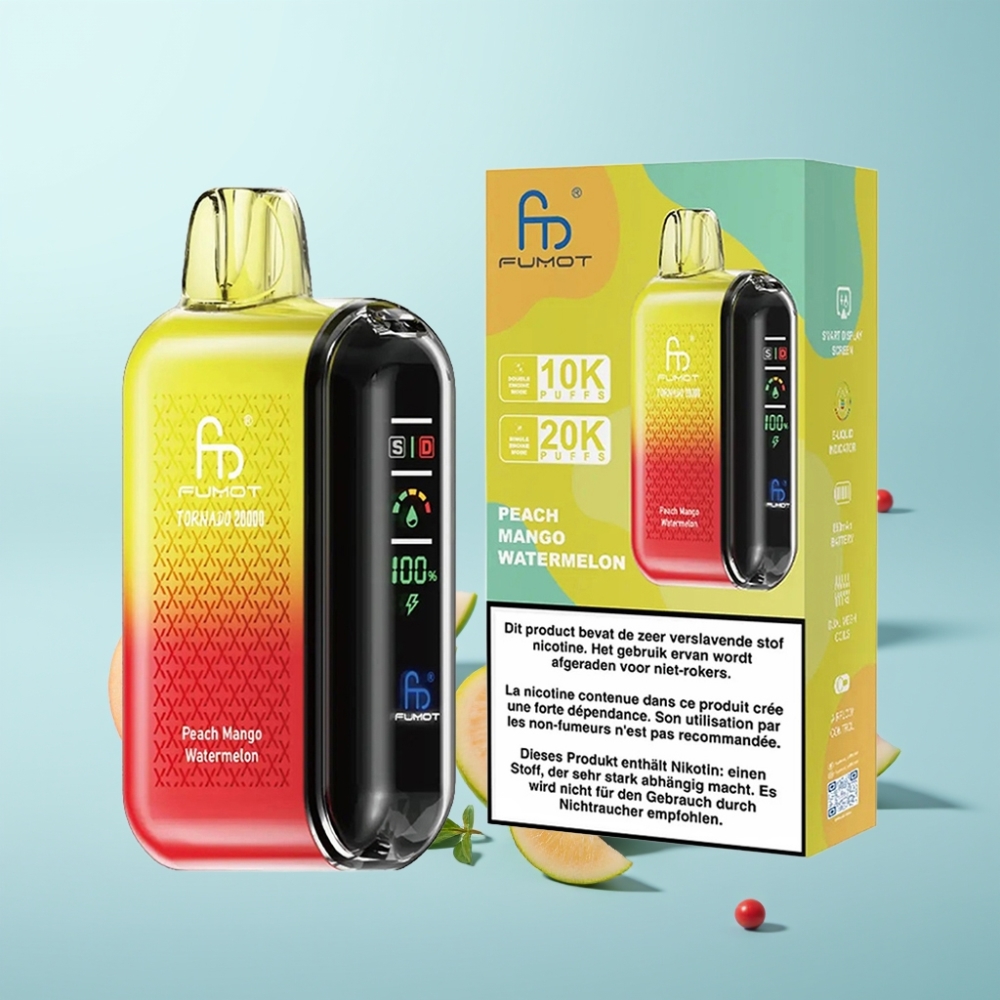 Fumot Tornado 20000 Puffs Dual Mesh 20ml Peach Mango Watermelon Vape חד פעמי