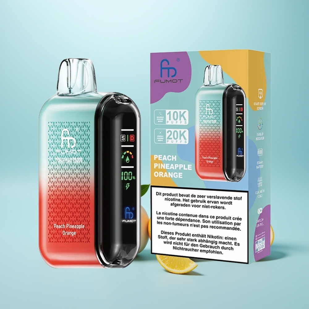 Fumot Tornado 20000 Puffs Dual Mesh 20ml Peach Pineapple Orange Vape חד פעמי