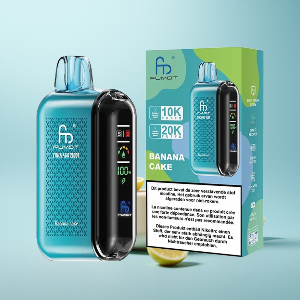 Fumot Tornado 20000 Puffs Dual Mesh Coil נטענת Banana Cake Vape חד פעמי