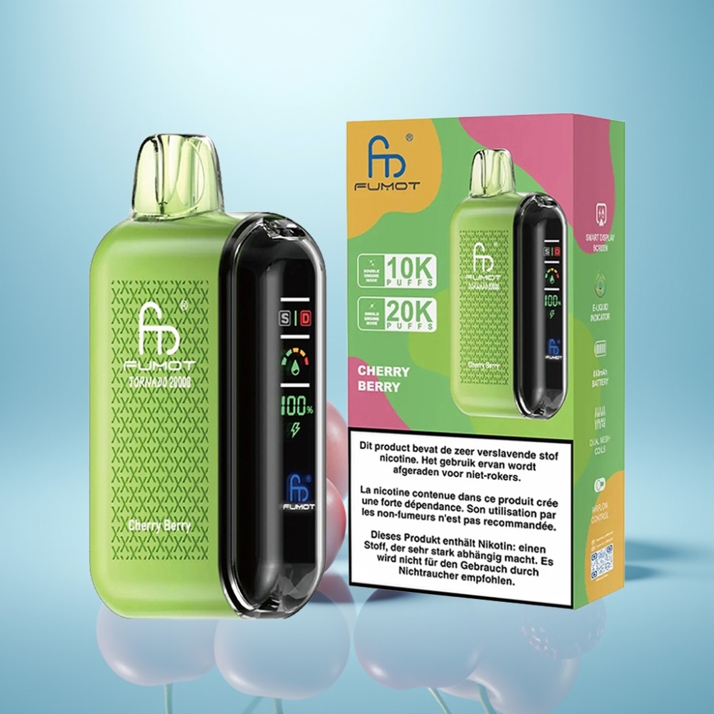 Fumot Tornado 20000 Puffs Dual Mesh Coil Smart Display Cherry Berry דובדבן יערה