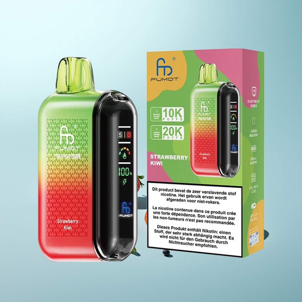 Fumot Tornado 20000 Puffs Dual Mesh Coil Strawberry Kiwi Vape חד פעמי