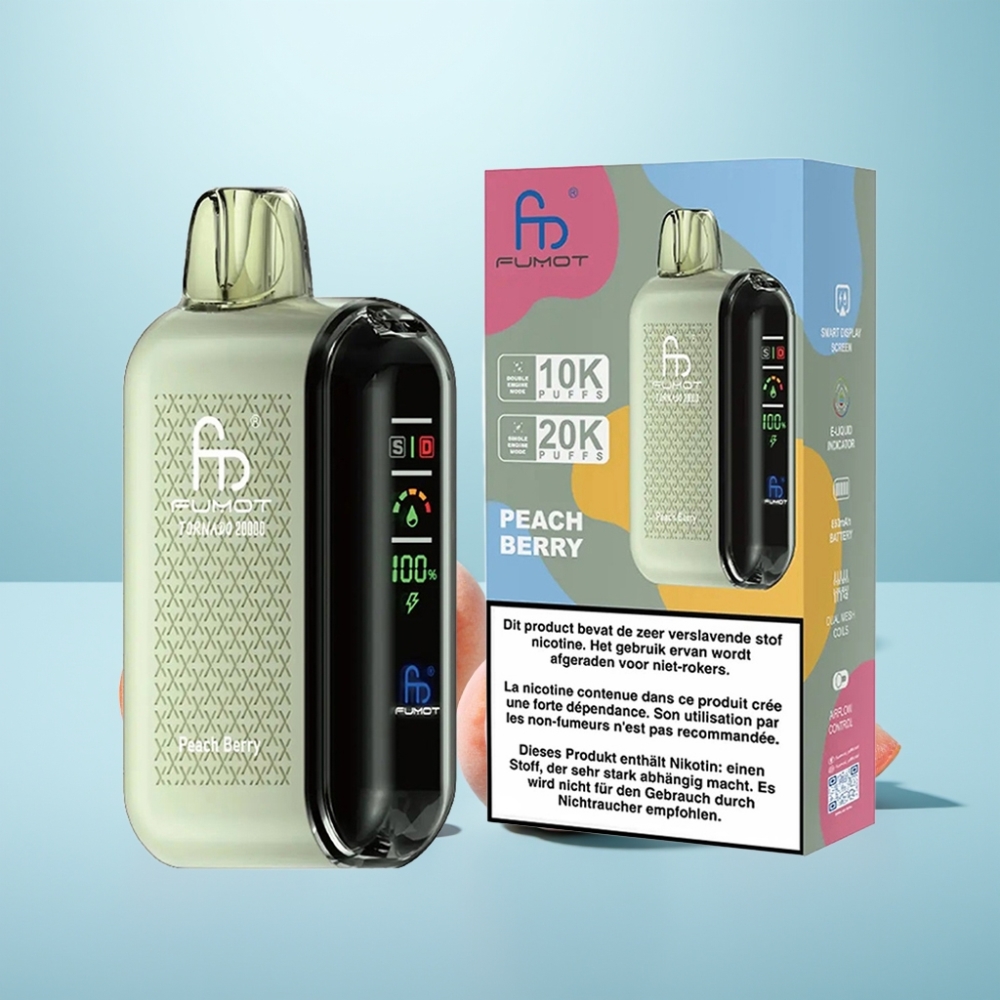 Fumot Tornado 20000 Puffs Dual Mesh Peach Berry Smart Display Airflow Control