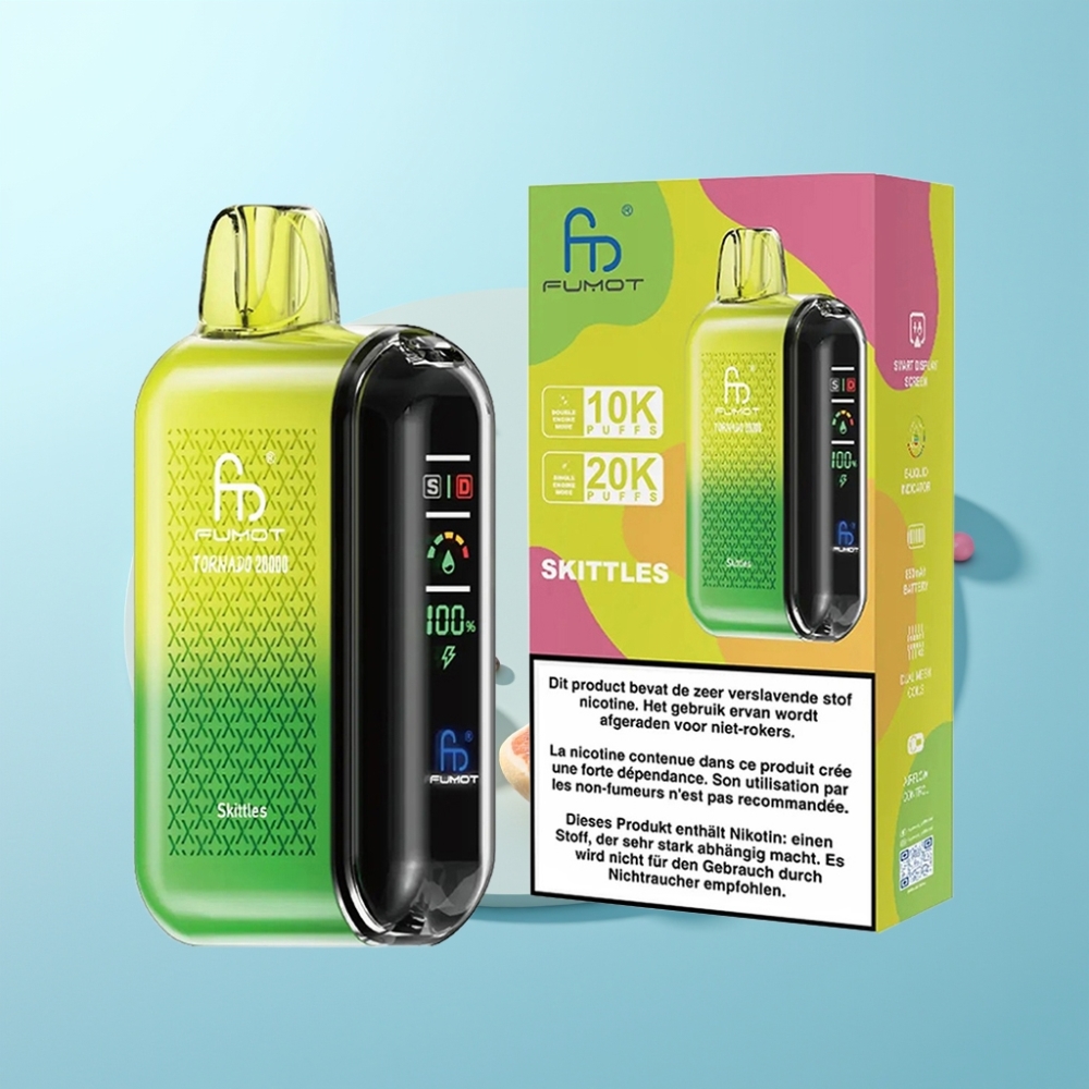 Fumot Tornado 20000 Puffs Dual Mesh Skittles Vape חד פעמי Smart Display