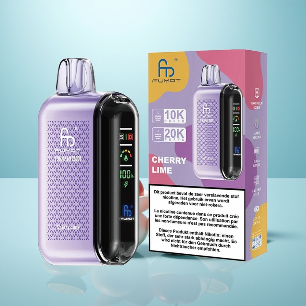 Fumot Tornado 20000 Puffs Dual Mesh Smart Display Cherry Lime דובדבן ליים