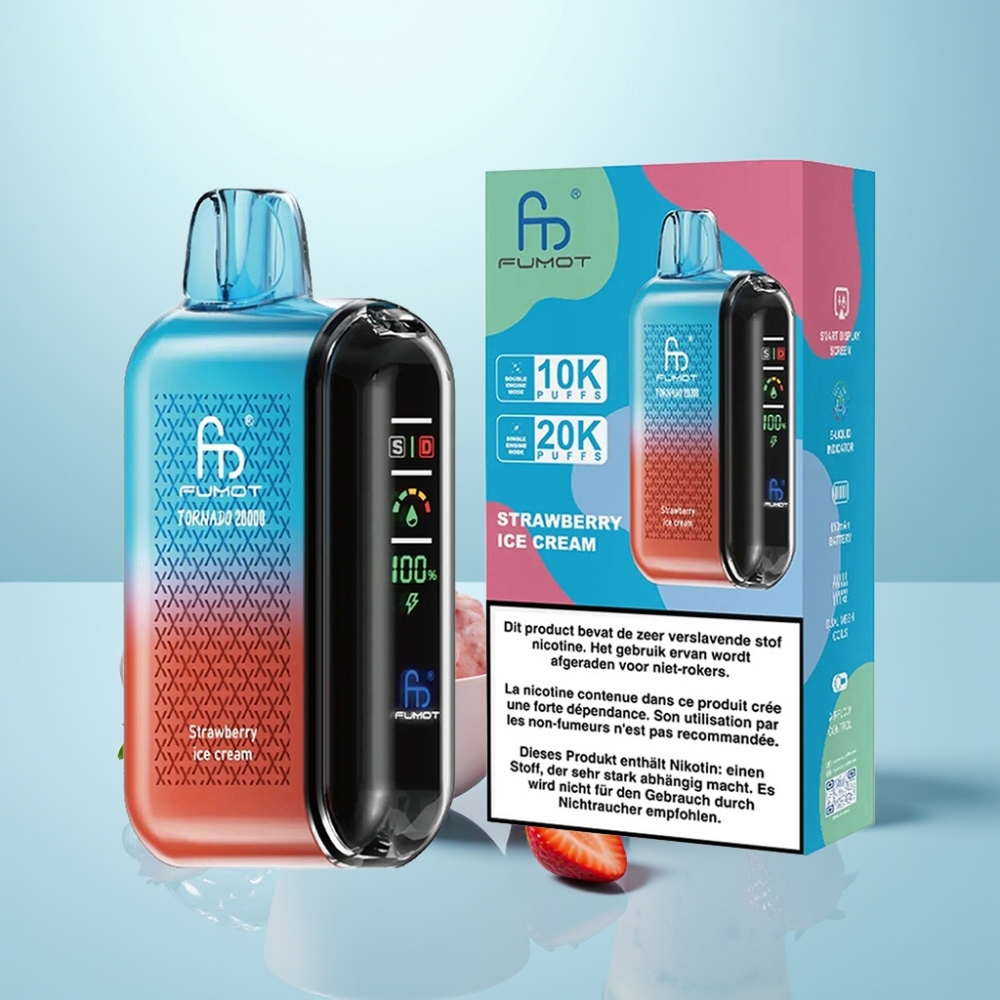 Fumot Tornado 20000 Puffs Dual Mesh Strawberry Ice Cream Smart Display Airflow