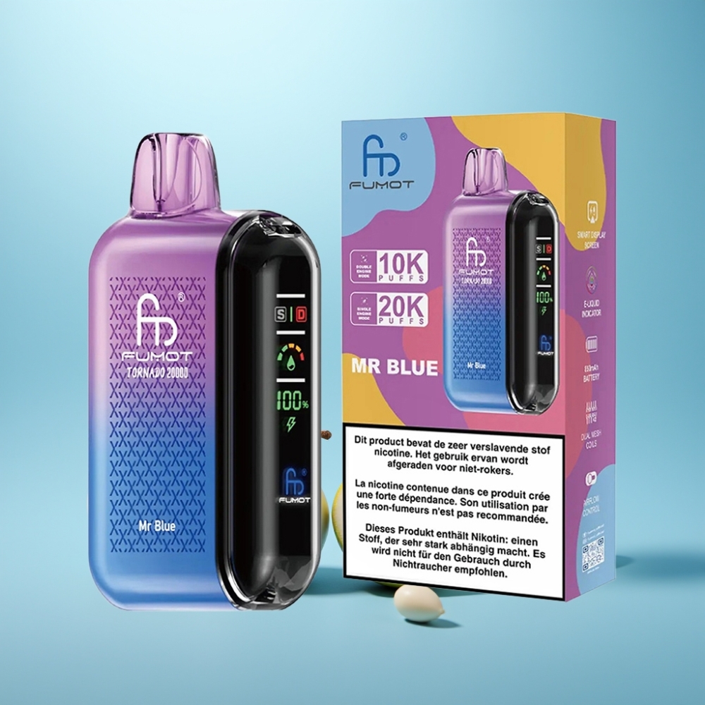 Fumot Tornado 20000 Puffs Vape חד פעמי כחול Dual Mesh 20ml 850mAh Smart Display