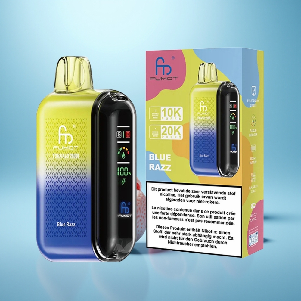 Fumot Tornado 20000 Puffs Vape חד פעמי Dual Mesh Blue Razz 20ml 850mAh