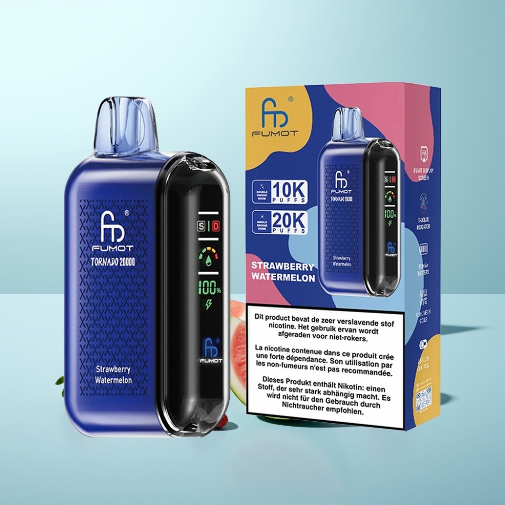 Fumot Tornado 20000 Puffs Vape חד פעמי תות אבטיח Dual Mesh Coil 20ml 850mAh