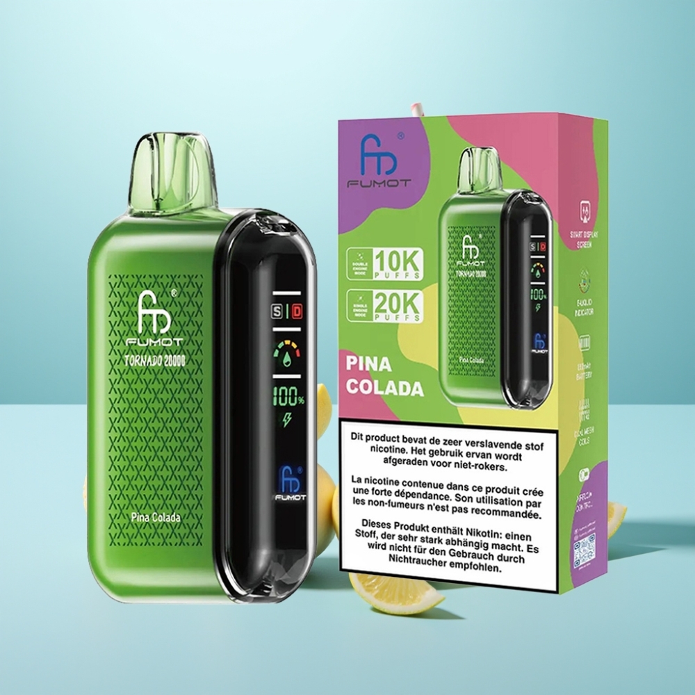 Fumot Tornado 20000 Puffs Vape חד פעמי אננס קוקוס Dual Mesh Coil 20ml 850mAh Smart Display