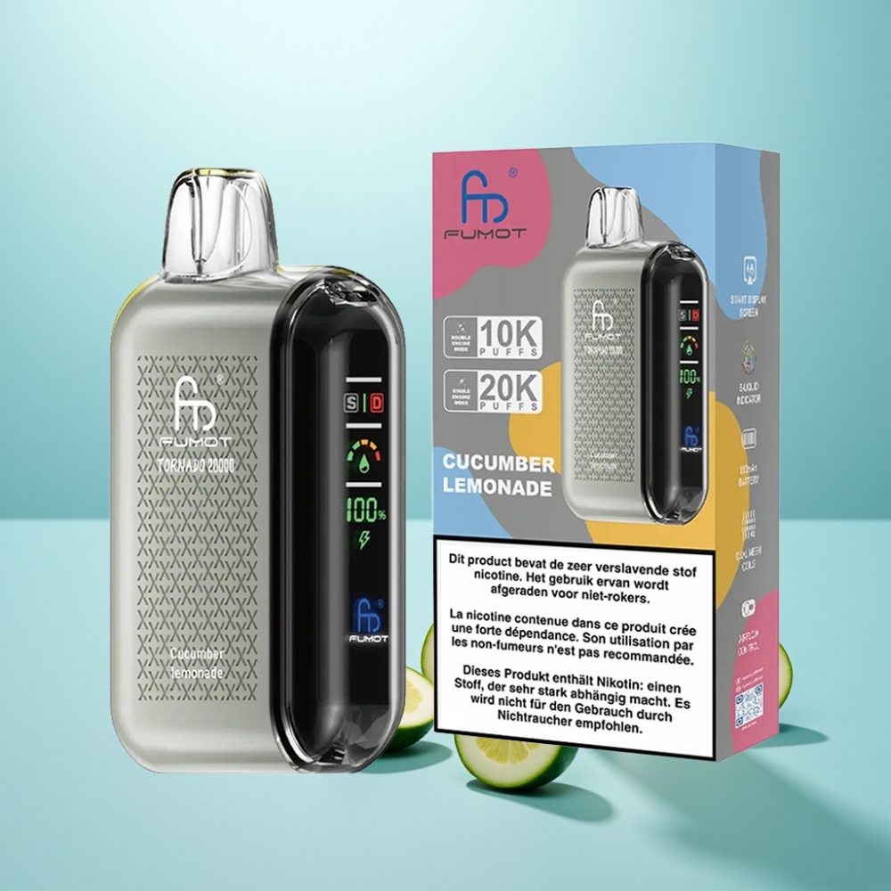 Fumot Tornado 20000 Puffs Vape חד פעמי מלפפון לימונדה Dual Mesh Coil 850mAh