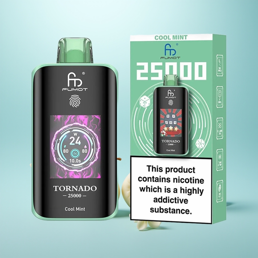 Fumot Tornado 25000 Puffs HD Screen 700mAh נטענת 20ml E-liquid נענע קריר