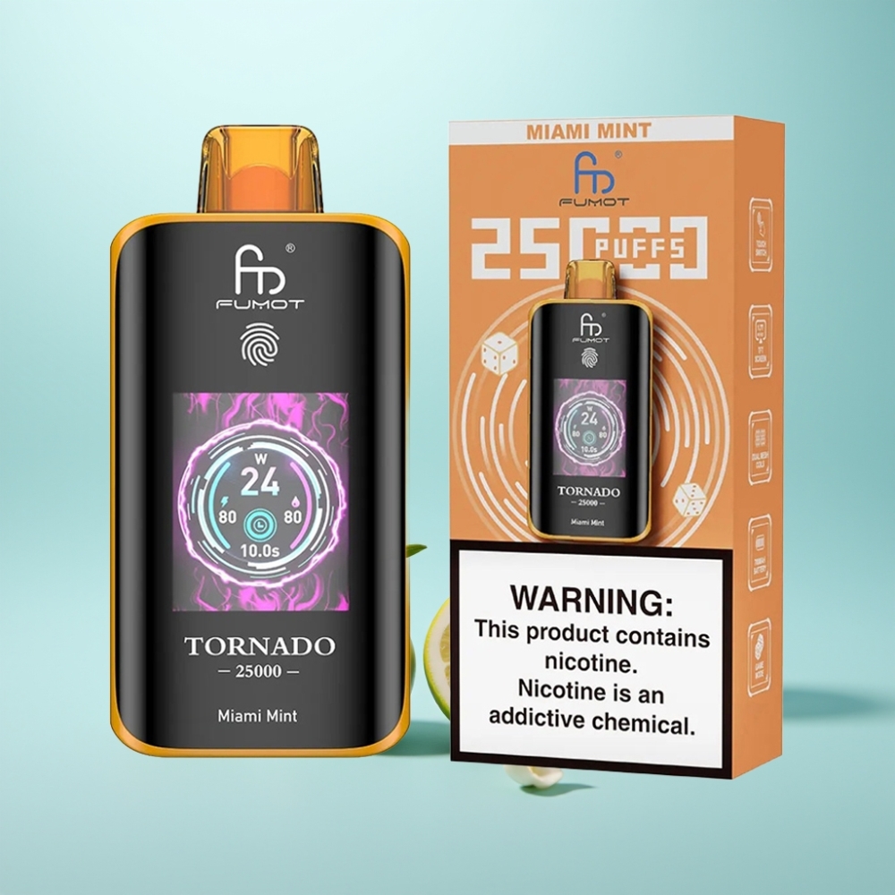 Fumot Tornado 25000 Puffs HD Screen 700mAh נטענת Miami Mint