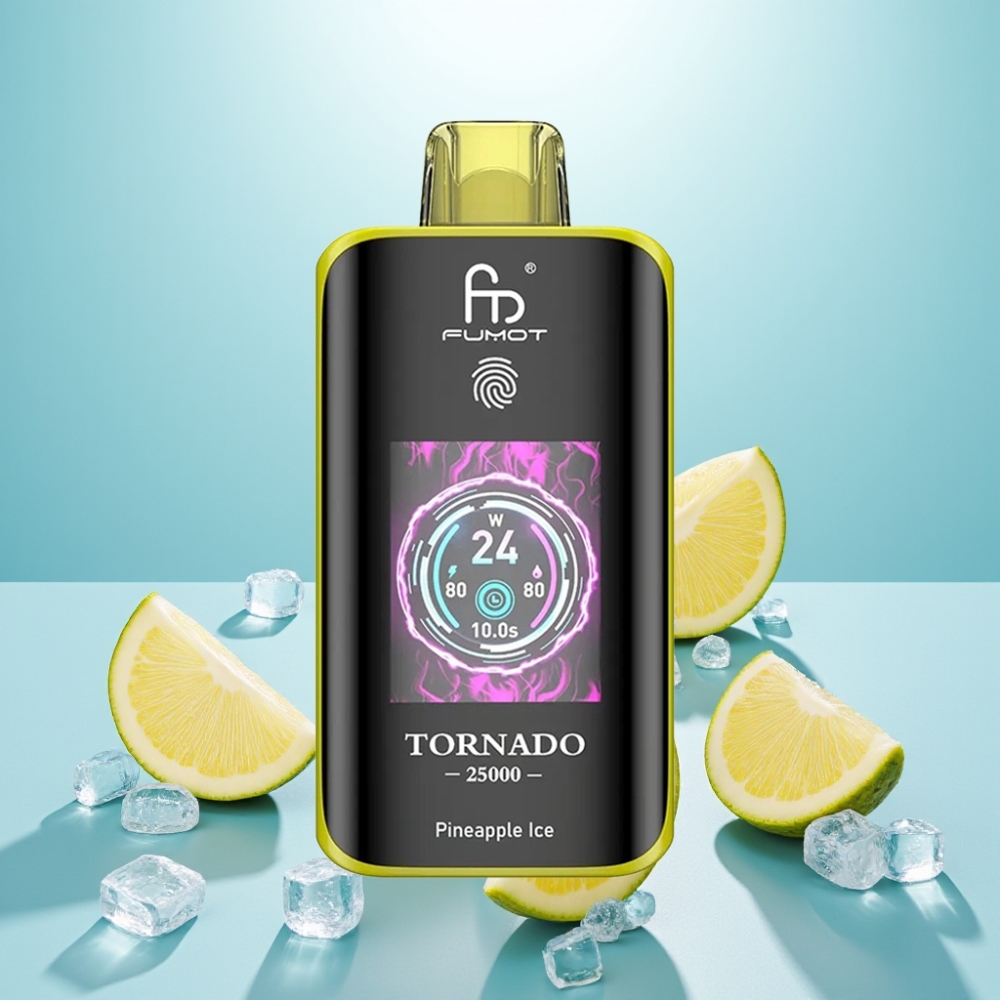 Fumot Tornado 25000 Puffs HD Screen 700mAh נטענת Pineapple Ice Vape חד פעמי