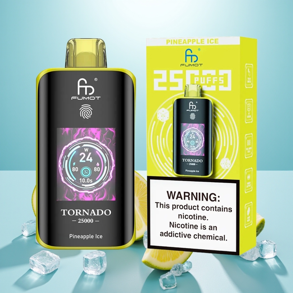 Fumot Tornado 25000 Puffs HD Screen 700mAh נטענת Pineapple Ice Vape חד פעמי