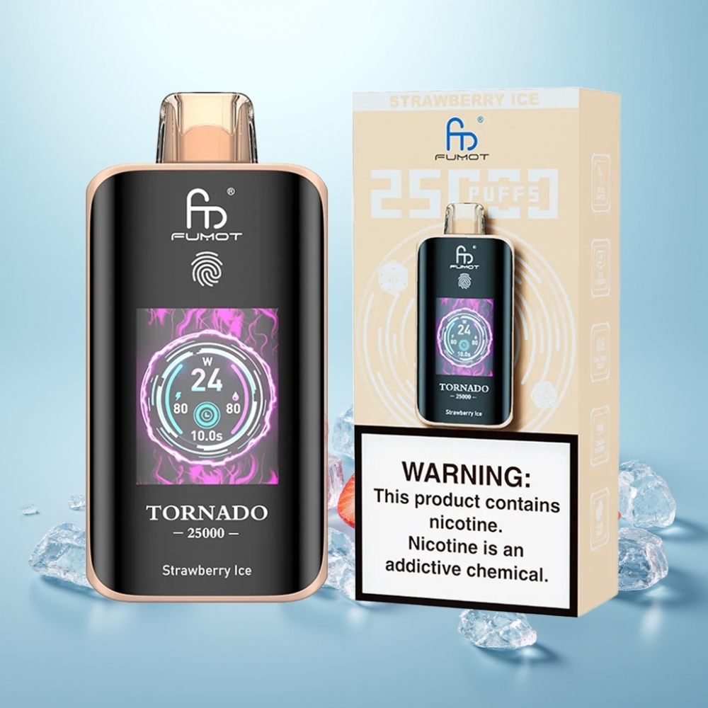 Fumot Tornado 25000 Puffs HD Screen 700mAh נטענת Strawberry Ice