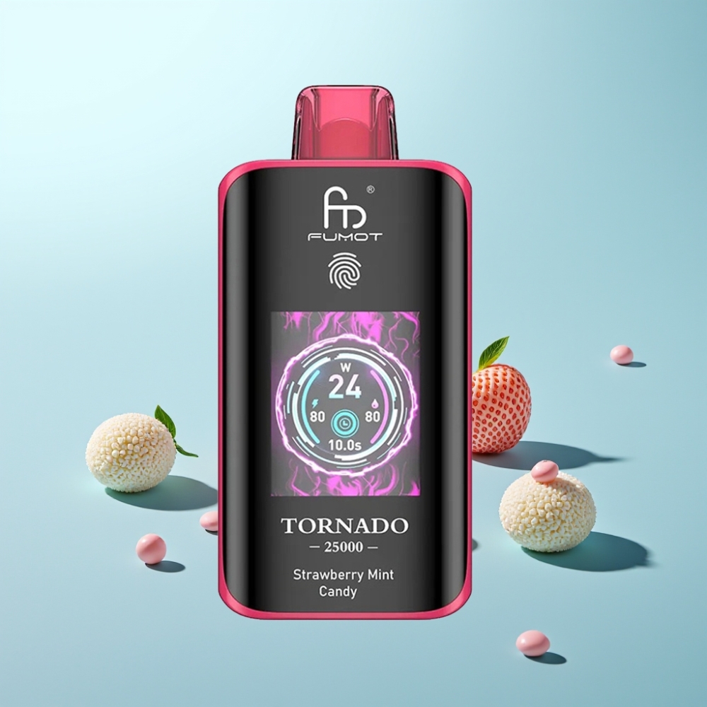 Fumot Tornado 25000 Puffs HD Screen 700mAh נטענת Type-C תות נענע מנטה