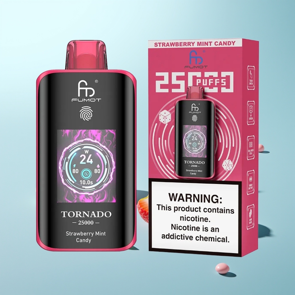 Fumot Tornado 25000 Puffs HD Screen 700mAh נטענת Type-C תות נענע מנטה