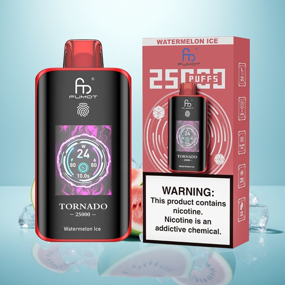 Fumot Tornado 25000 Puffs HD Screen 700mAh נטענת Type-C אבטיח קר