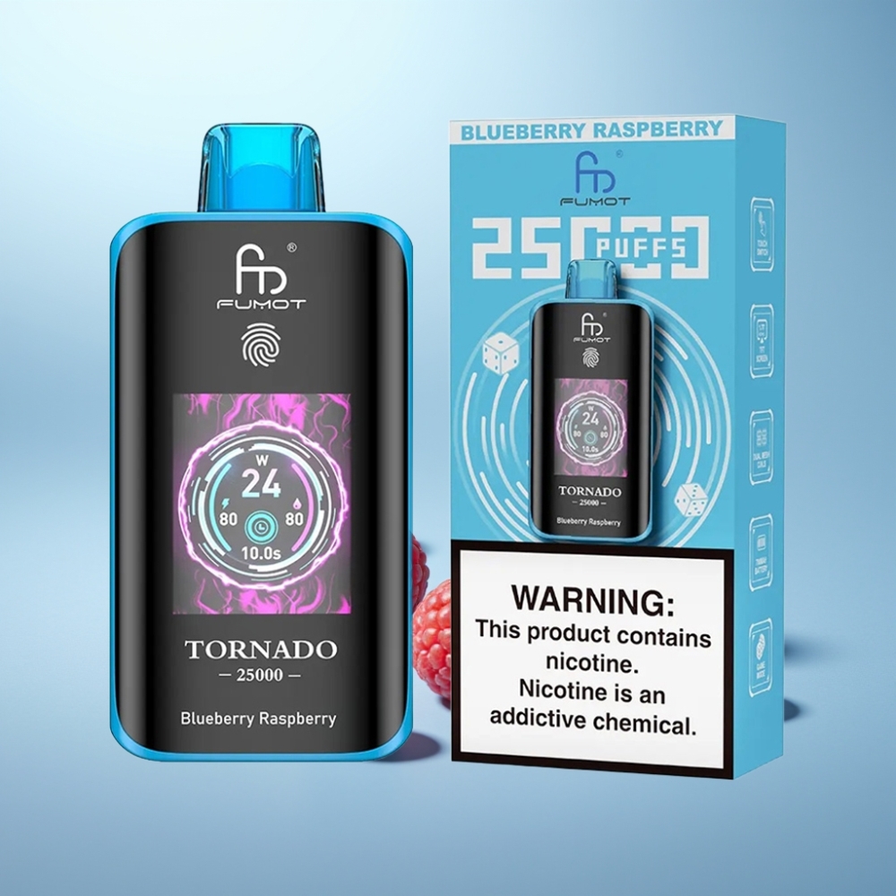 Fumot Tornado 25000 Puffs HD Screen 700mAh נטענת Type-C Blueberry Raspberry