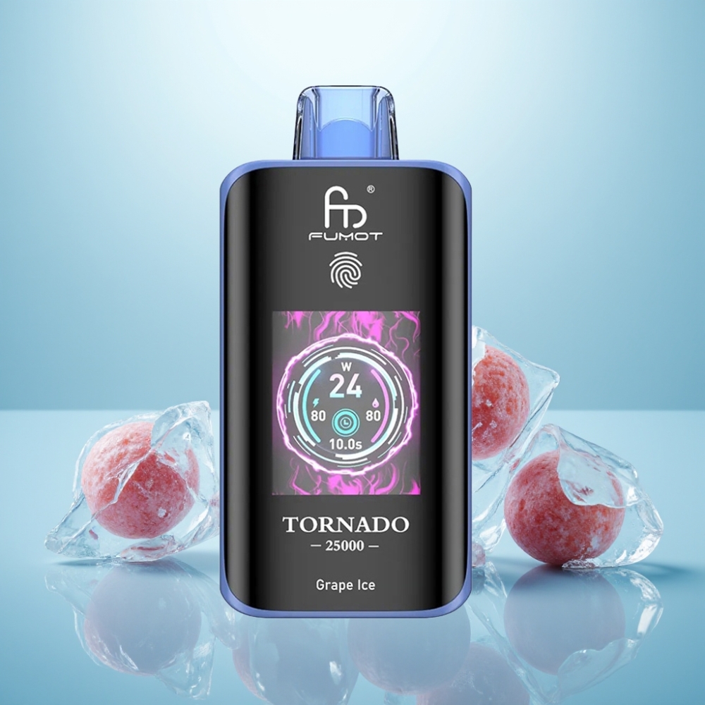 Fumot Tornado 25000 Puffs HD Screen 700mAh נטענת Type-C Grape Ice