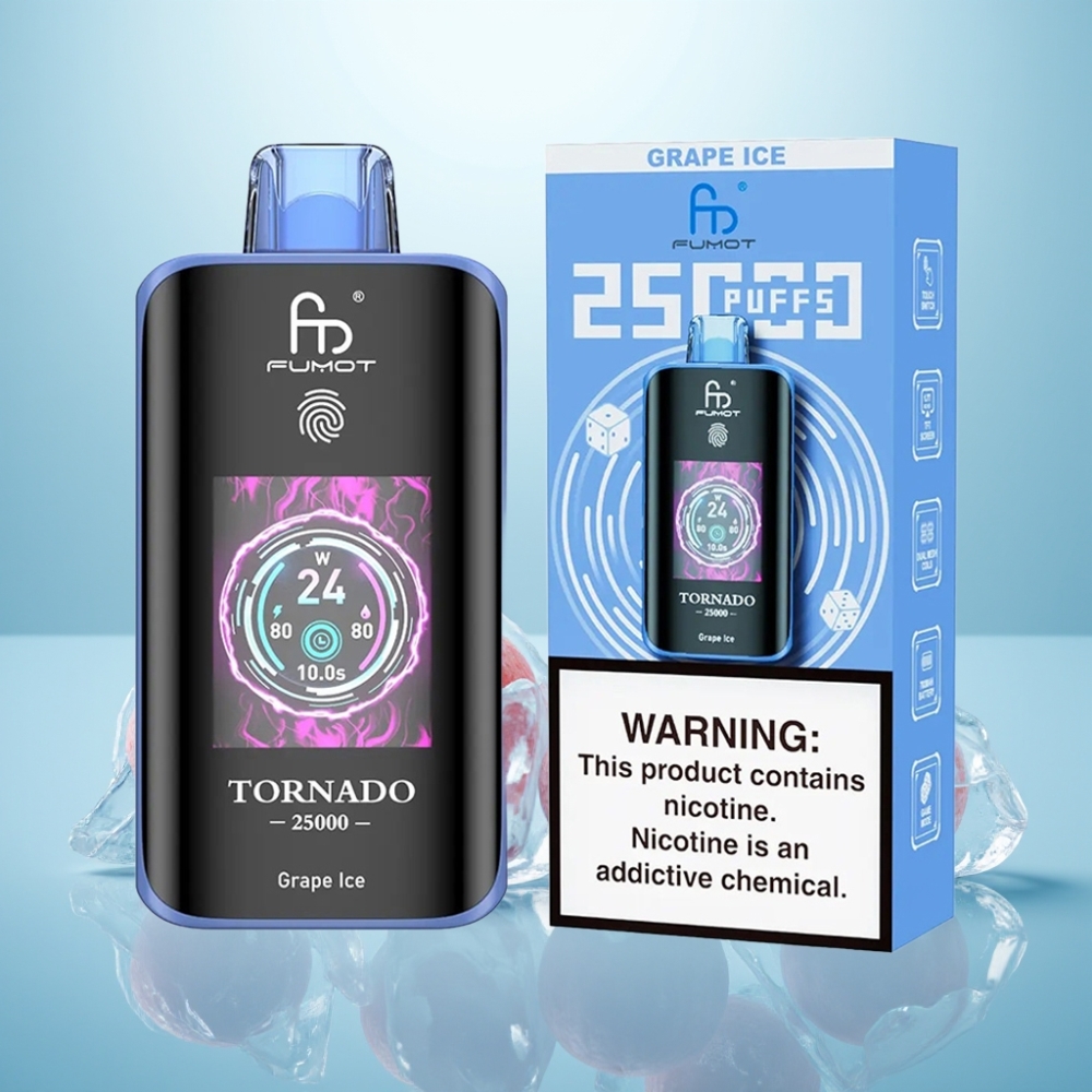 Fumot Tornado 25000 Puffs HD Screen 700mAh נטענת Type-C Grape Ice
