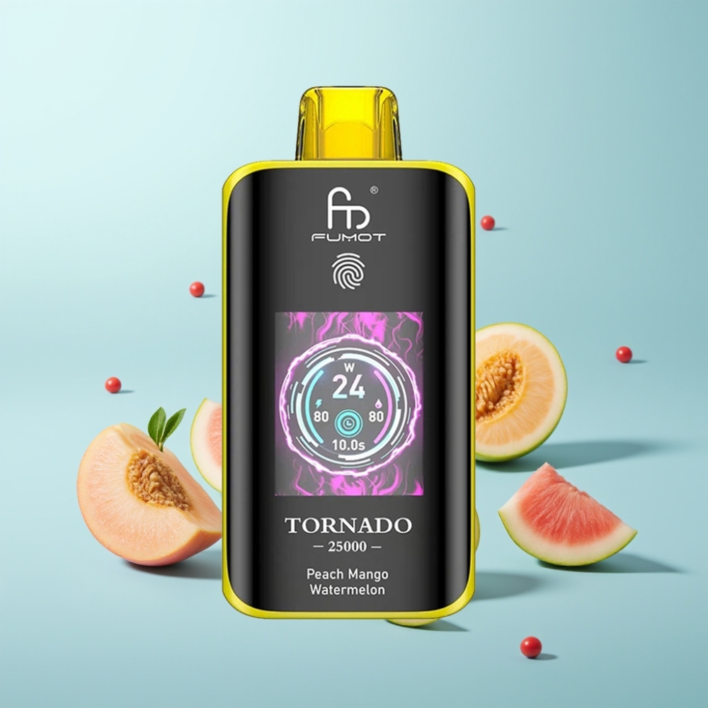 Fumot Tornado 25000 Puffs HD Screen 700mAh נטענת Type-C Peach Mango Watermelon (אפרסק מנגו אבטיח)