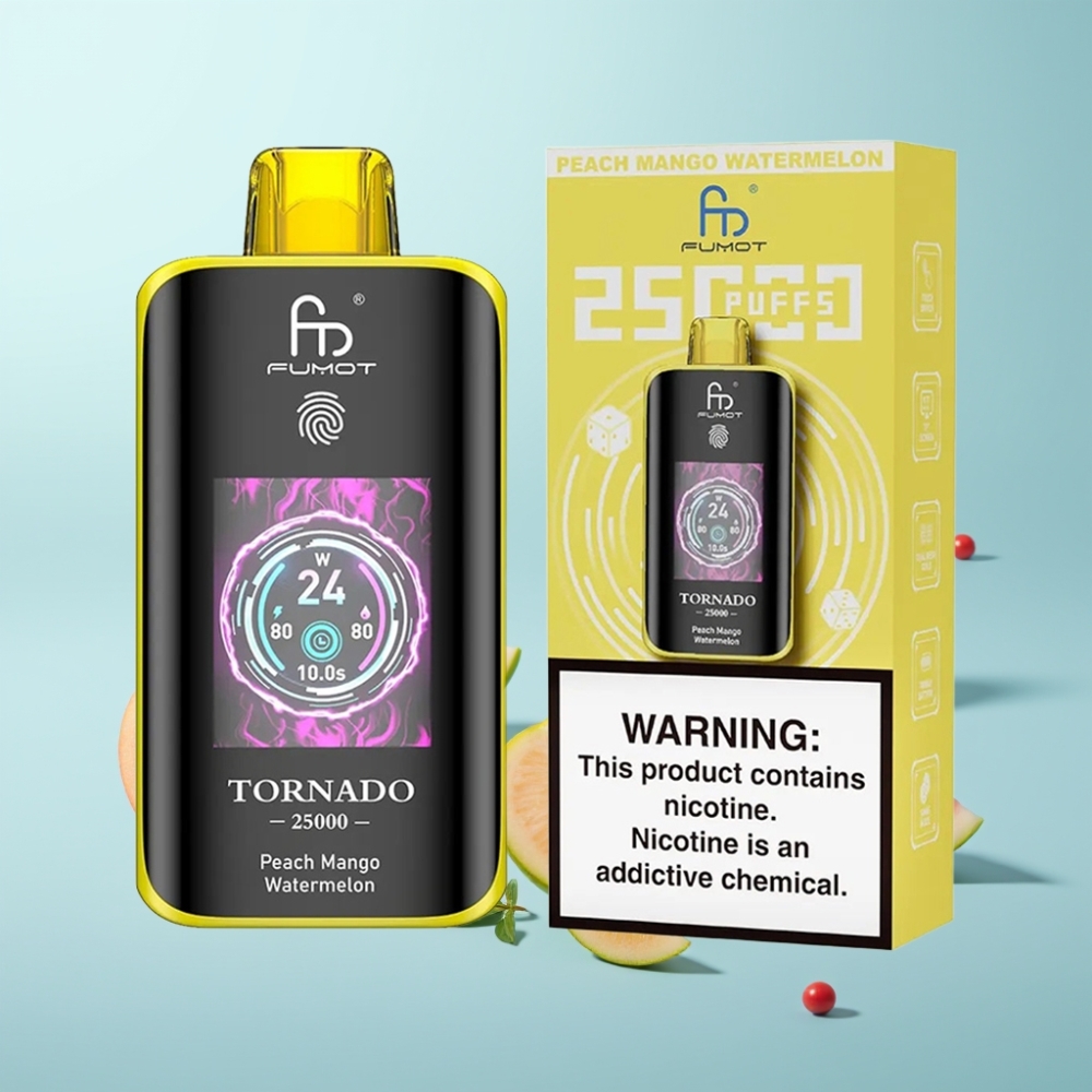 Fumot Tornado 25000 Puffs HD Screen 700mAh נטענת Type-C Peach Mango Watermelon (אפרסק מנגו אבטיח)