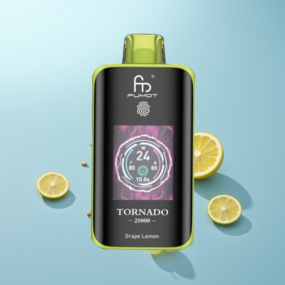 Fumot Tornado 25000 Puffs HD Screen נטענת Grape Lemon Vape חד פעמי