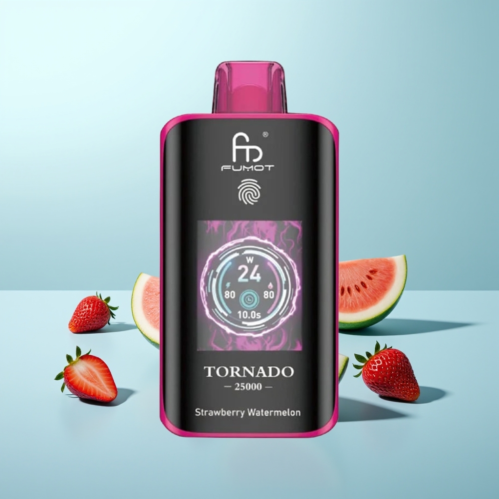 Fumot Tornado 25000 Puffs HD Screen נטענת Strawberry Watermelon Vape חד פעמי