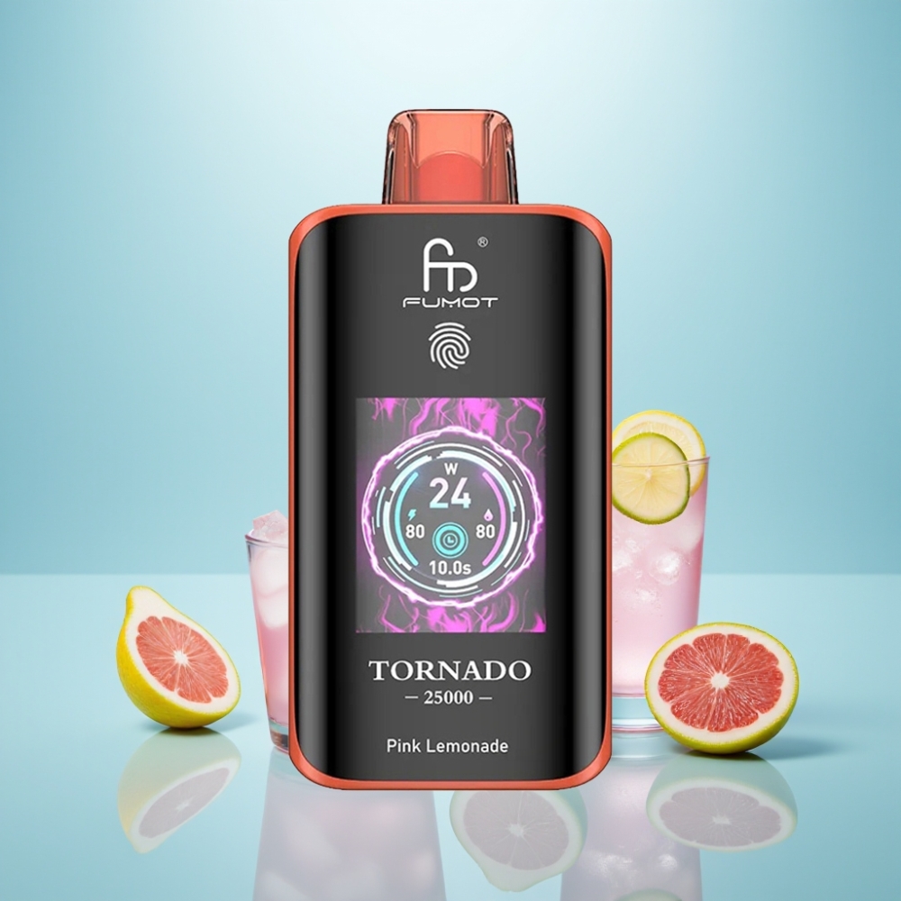 Fumot Tornado 25000 Puffs HD Screen נטענת Type-C לימונדה ורודה