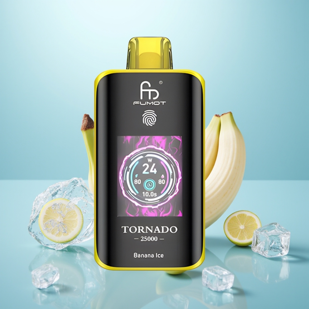 Fumot Tornado 25000 Puffs Vape חד פעמי בננה קרח עם סוללה נטענת 700mAh ומסך HD