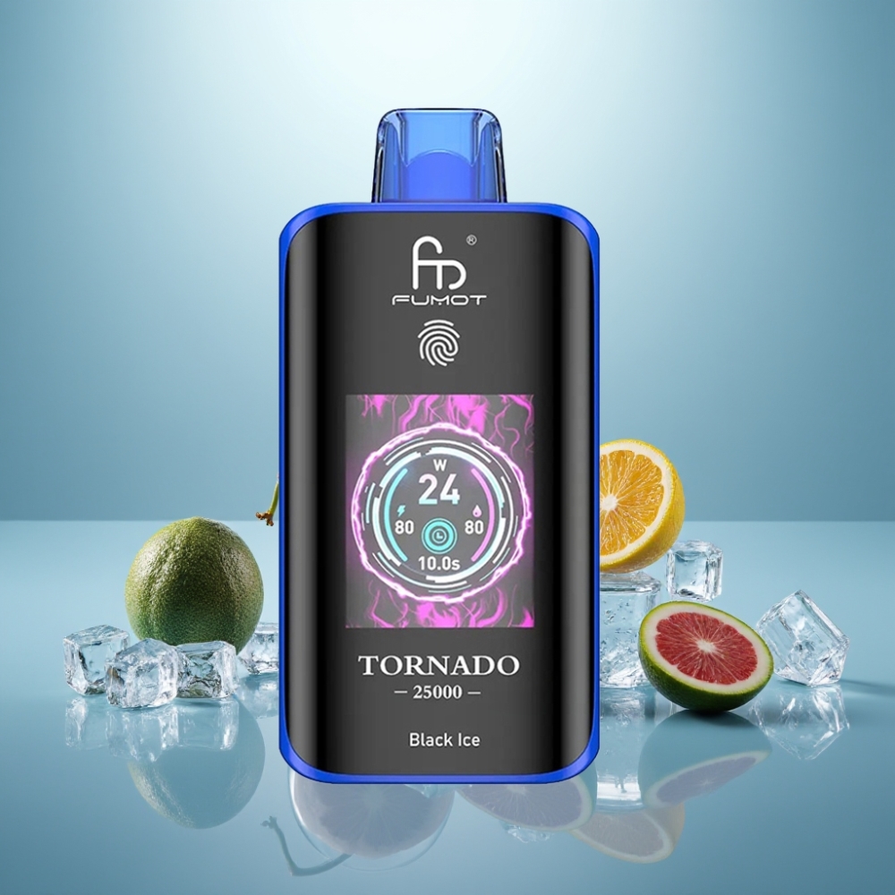 Fumot Tornado 25000 Puffs Vape חד פעמי 700mAh נטענת HD Screen Type-C קר שחור