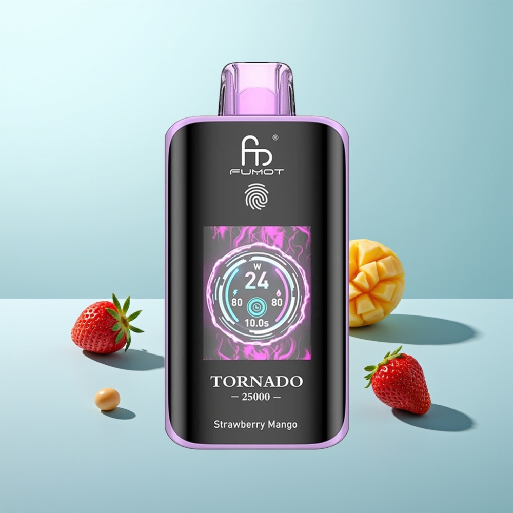 Fumot Tornado 25000 Puffs Vape חד פעמי HD Screen 700mAh נטענת Strawberry Mango