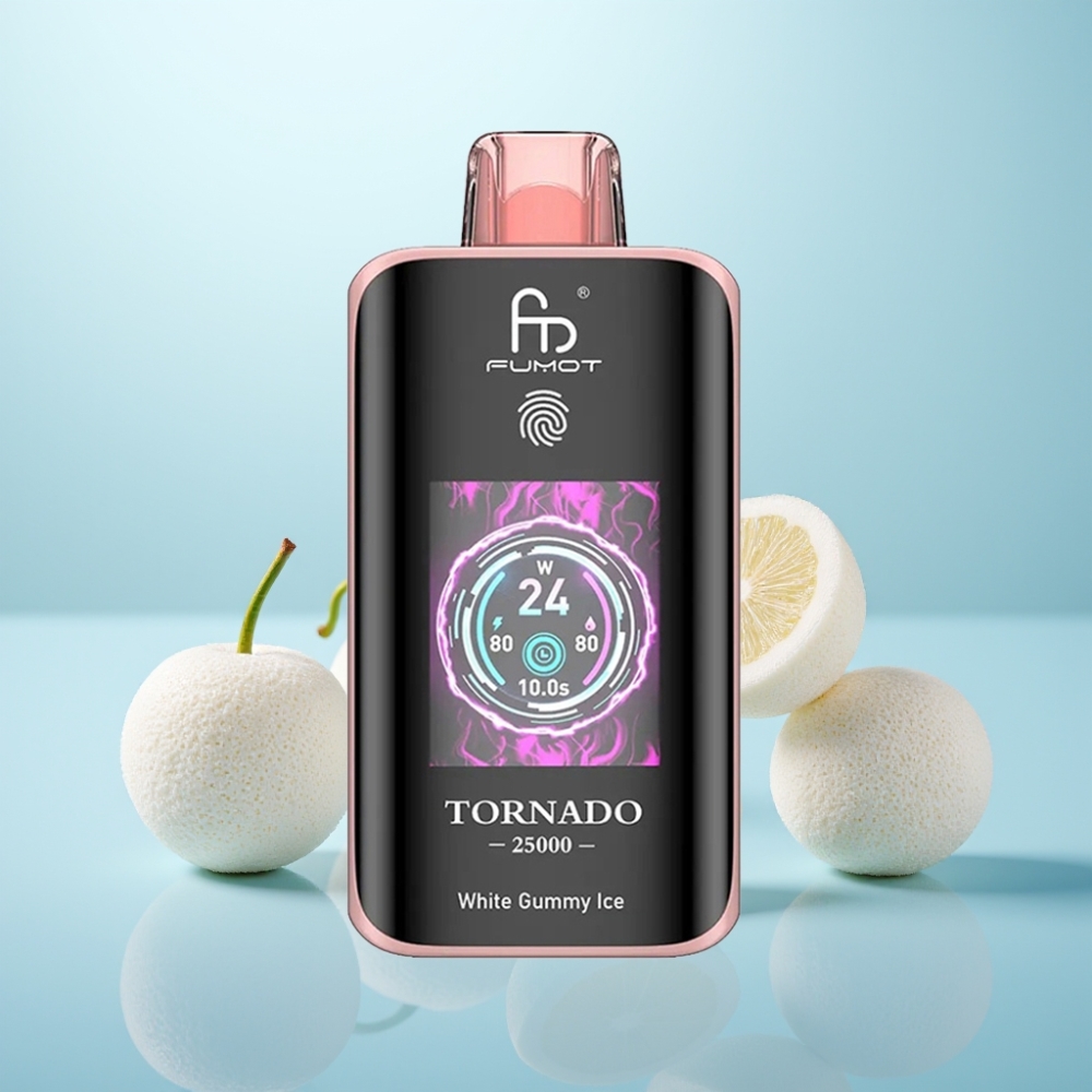 Fumot Tornado 25000 Puffs Vape חד פעמי HD Screen 700mAh White Gummy Ice