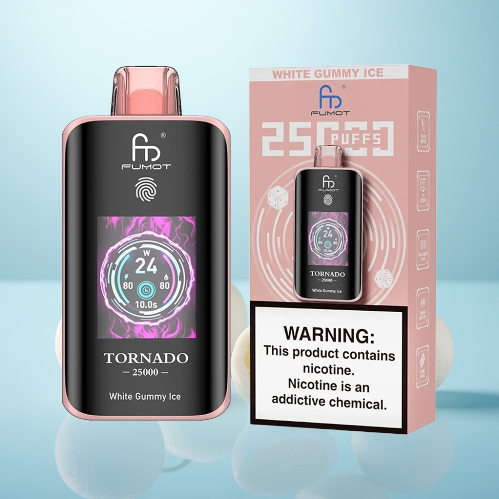 Fumot Tornado 25000 Puffs Vape חד פעמי HD Screen 700mAh White Gummy Ice