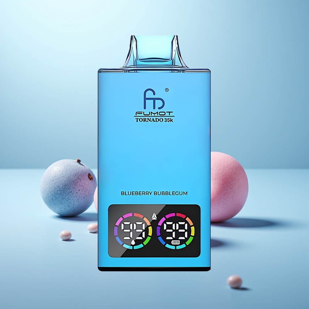 Fumot Tornado 35K Vape חד פעמי 35000 Puffs Dual Mesh Coil טעם פטל מסטיק כחול