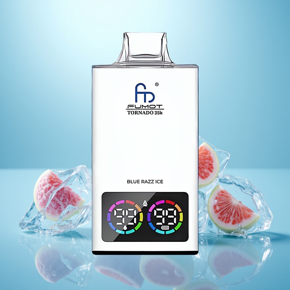 Fumot Tornado 35K Vape חד פעמי 35000 Puffs Dual Mesh Coil Blue Razz Ice RGB Lights USB-C