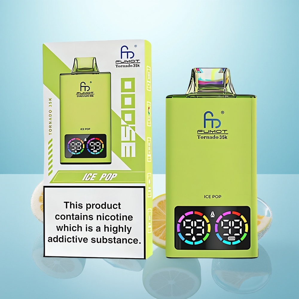 Fumot Tornado 35K Vape חד פעמי 35000 Puffs Dual Mesh Coil Ice Pop 15ml E-juice USB-C