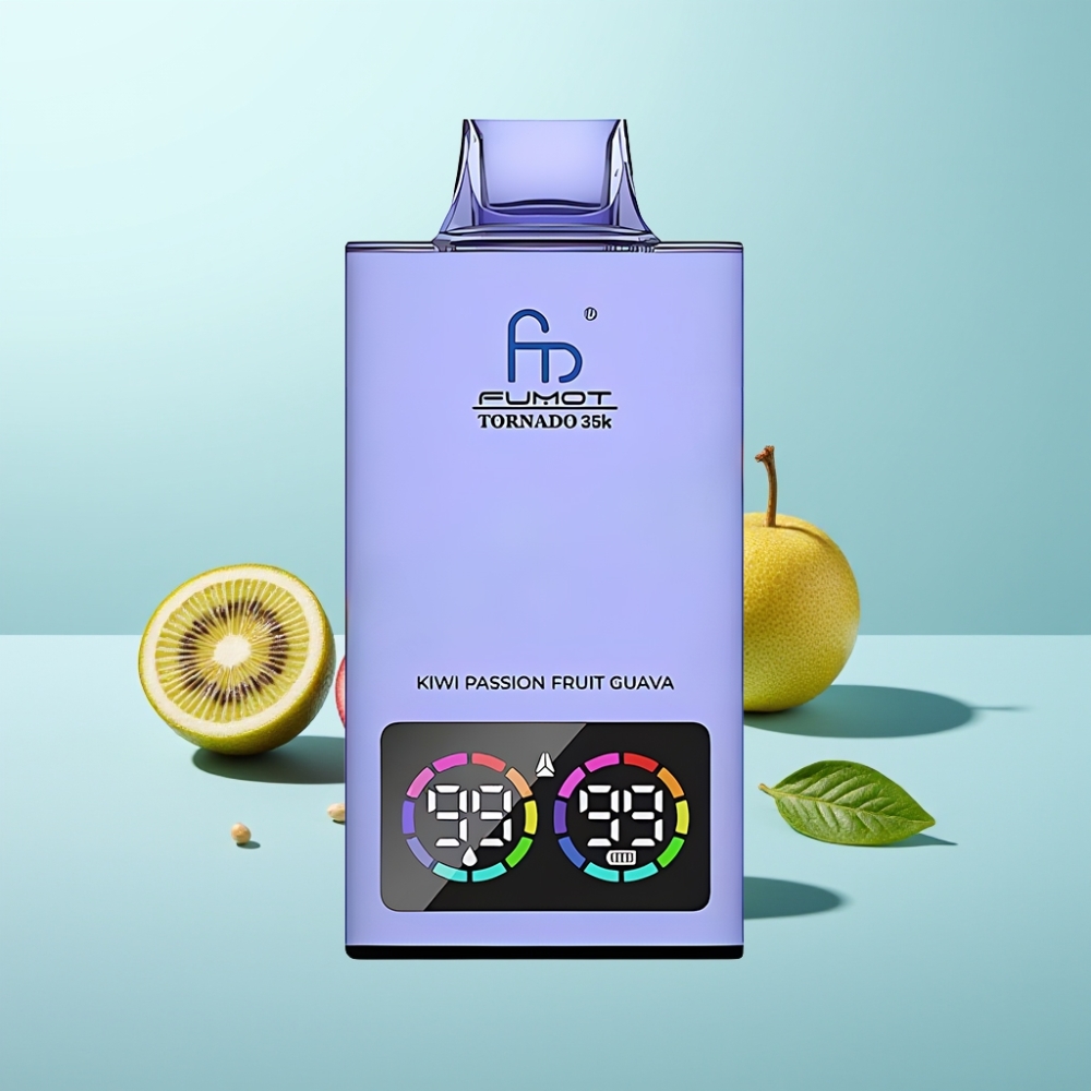 Fumot Tornado 35K Vape חד פעמי 35000 Puffs Dual Mesh Coil RGB Lights 15ml E-juice קיווי פסיפלורה גויאבה