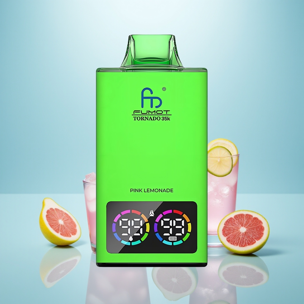 Fumot Tornado 35K Vape חד פעמי 35000 Puffs Dual Mesh Coil RGB Lights Pink Lemonade