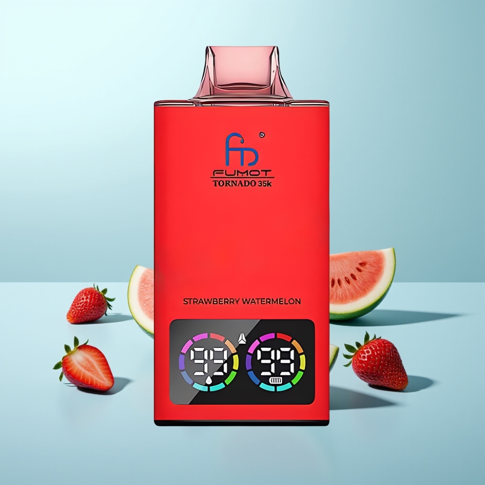 Fumot Tornado 35K Vape חד פעמי 35000 Puffs Dual Mesh Coil Strawberry Watermelon USB-C RGB Lights