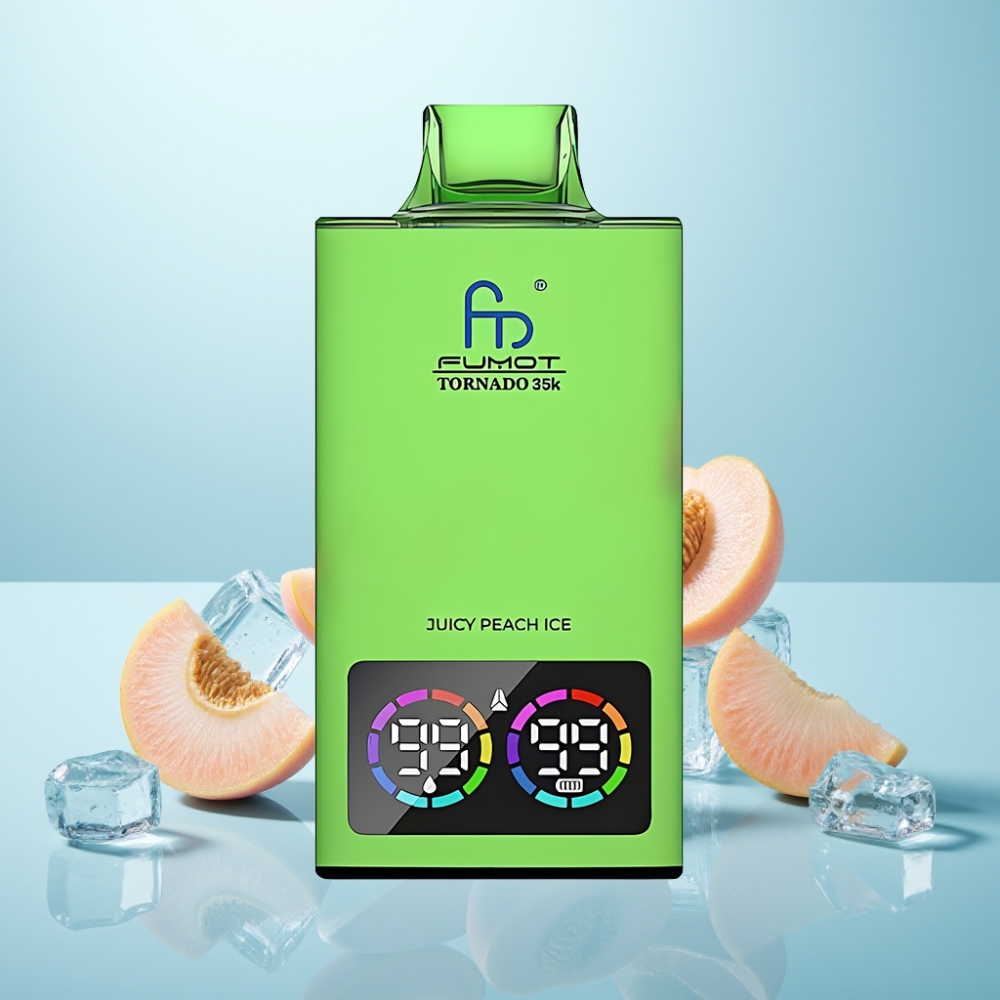 Fumot Tornado 35K Vape חד פעמי 35000 Puffs Dual Mesh Coil USB-C אפרסק עסיסי קרח